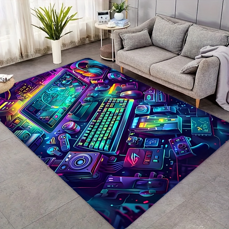 Retro Gaming Rug - Cyberpunk Gaming Rug Flannel Carpet Esports