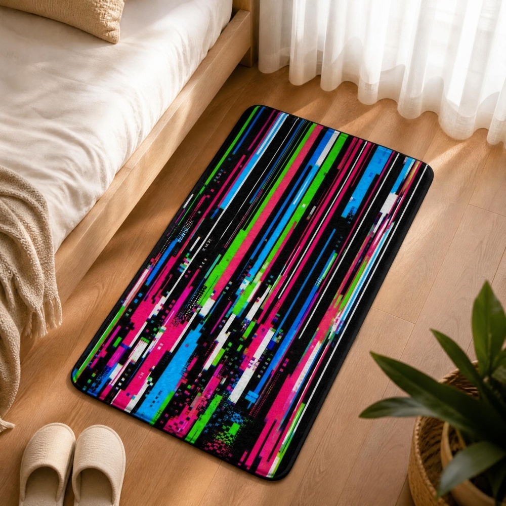 Cyberpunk Glitch Colorful Vert - Retro Gaming Rug review and price
