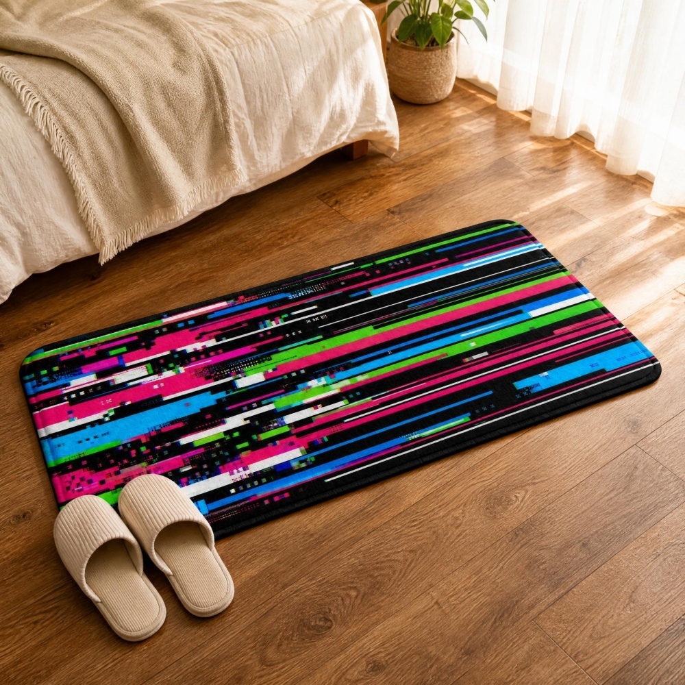 Cyberpunk Glitch Colorful Vert - Retro Gaming Rug review and price
