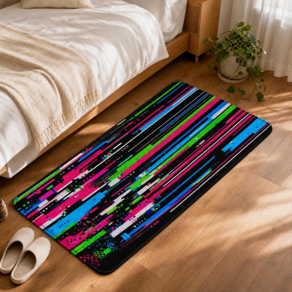 Cyberpunk Glitch Colorful Vert - Retro Gaming Rug review and price